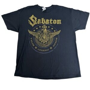 Sabaton Band T-Shirt XL – Black Gold Crest Graphic Metal Tee Valor Courage Honor
